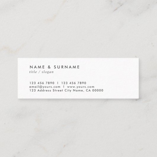 モダンな最小主義のシックでエレガントな葉の白及び灰色 スキニー名刺 (裏面)