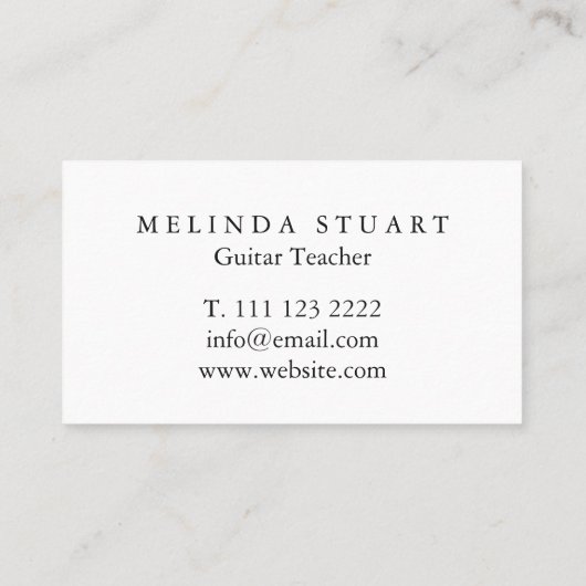 モダンな最小主義のシックなミュージシャンのギターの先生 名刺 (裏面)