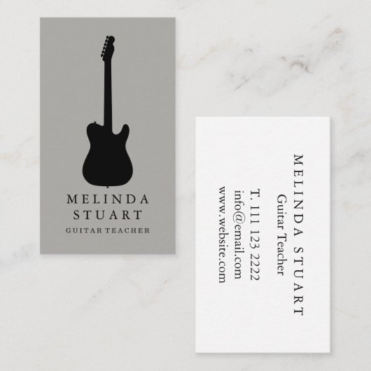 モダンな最小主義のシックなミュージシャンのギターの先生 名刺 (正面/裏面)