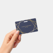 モダンな最小主義のシックな金ゴールド幾何学的なMidnightBlue バッジ (手持ち)