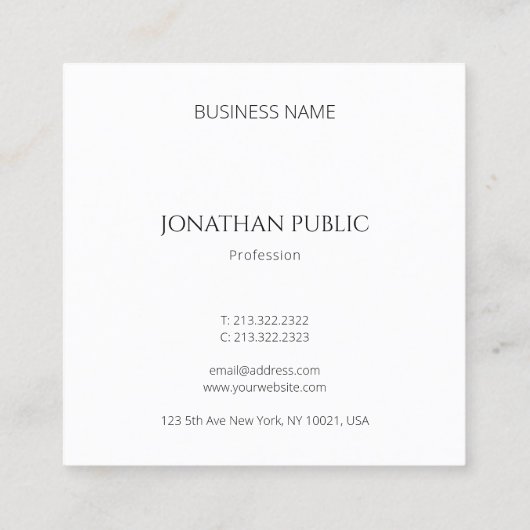モダンな最小主義のデザインのエレガントなテンプレートのトレンディー スクエア名刺 (裏面)