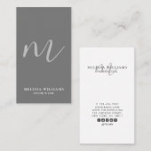 モダンな最小主義のモノグラムのきれいな灰色の垂直 名刺 (正面/裏面)