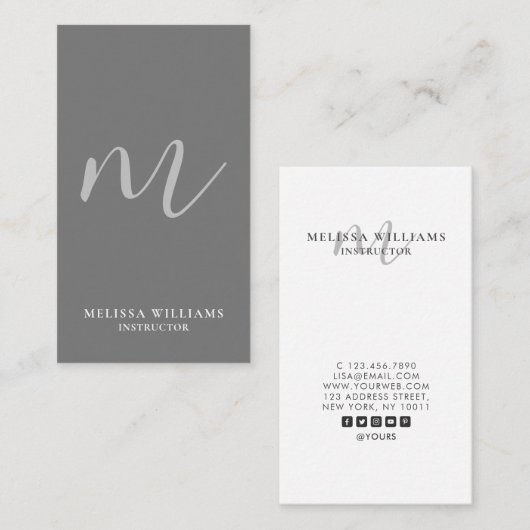 モダンな最小主義のモノグラムのきれいな灰色の垂直 名刺 (正面/裏面)