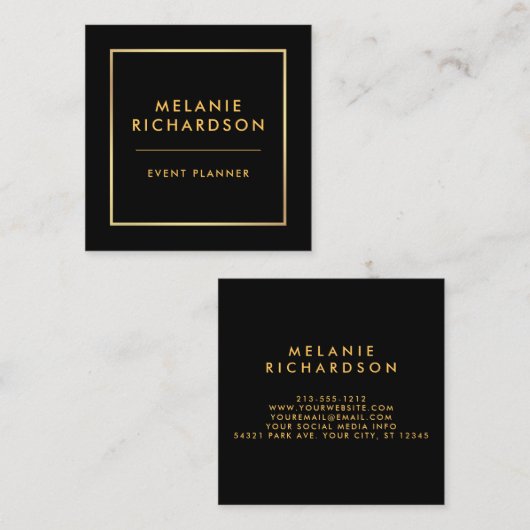モダンな最小主義の専門のエレガントな金ゴールドの黒 スクエア名刺 (正面/裏面)