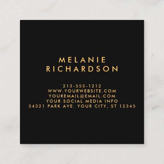 モダンな最小主義の専門のエレガントな金ゴールドの黒 スクエア名刺 (裏面)