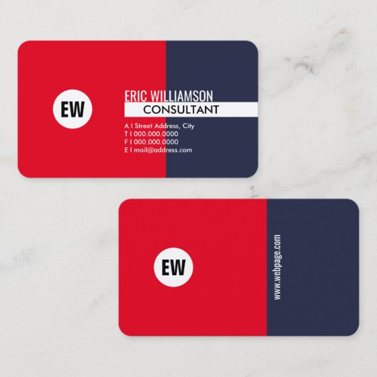 モダンな最小主義の専門の赤およびインディゴ 名刺 (正面/裏面)