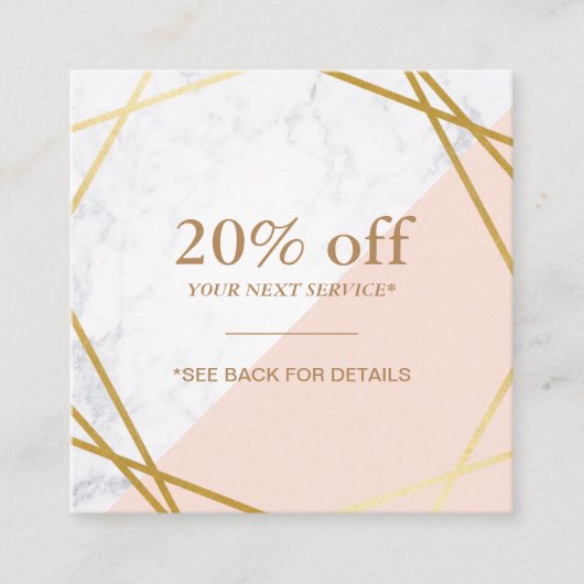 モダンな最小主義の幾何学的な大理石の割引クーポン スクエア名刺 (正面)