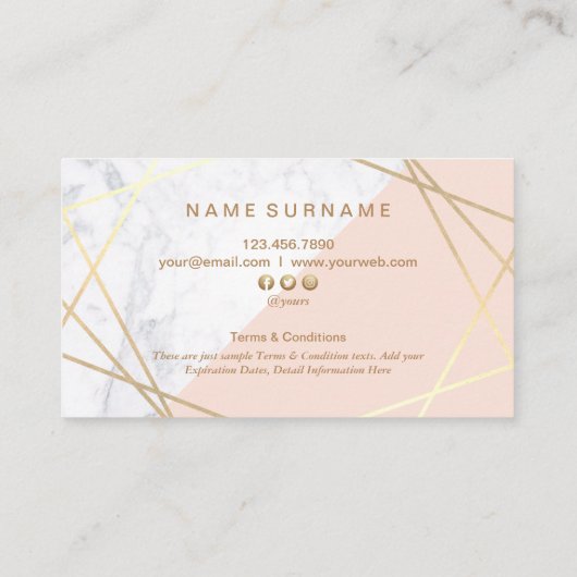モダンな最小主義の幾何学的な大理石の金ゴールドのロイヤリティ 名刺 (裏面)