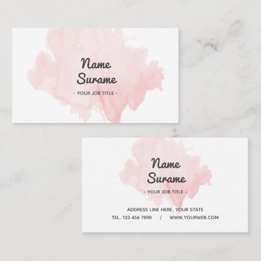モダンな最小主義の淡いピンクの赤面の水彩画 名刺 (正面/裏面)