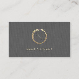 モダンな最小主義の灰色のリネンエレガントな金ゴールドのモノグラム 名刺