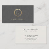 モダンな最小主義の灰色のリネンエレガントな金ゴールドのモノグラム 名刺 (正面/裏面)