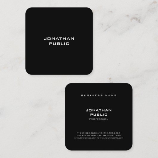 モダンな最小主義の白黒のシックでシンプルなテンプレート スクエア名刺 (正面/裏面)