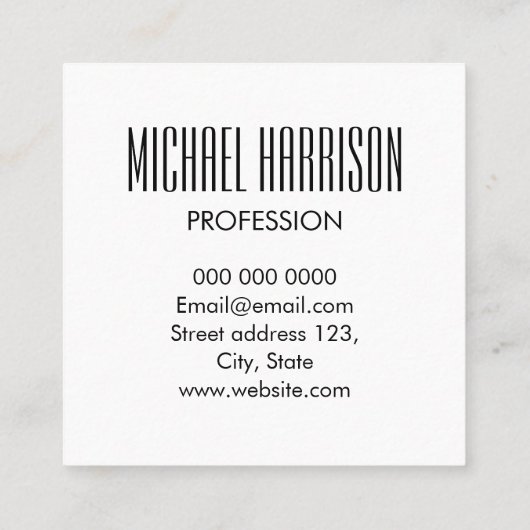 モダンな最小主義の白黒名刺 スクエア名刺 (裏面)