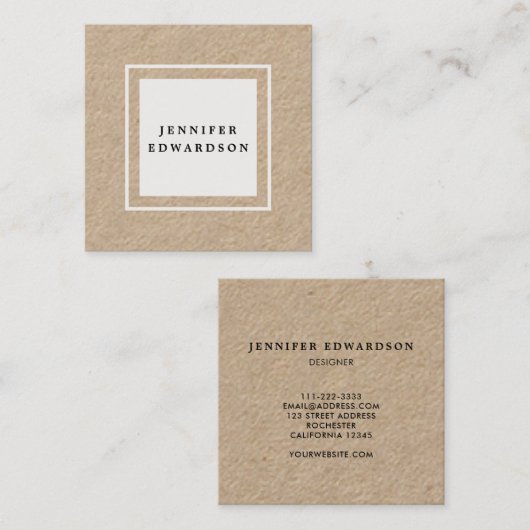 モダンな最小主義の素朴なクラフトの白のプロフェッショナル スクエア名刺 (正面/裏面)