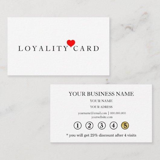 モダンな最小主義の赤いハートのロイヤリティカード 名刺 (正面/裏面)
