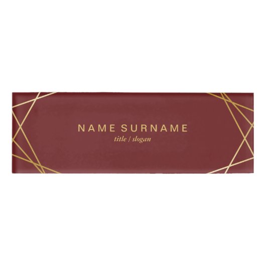 モダンな最小主義の金ゴールドの幾何学的なパターンバーガンディ 名札 (正面)