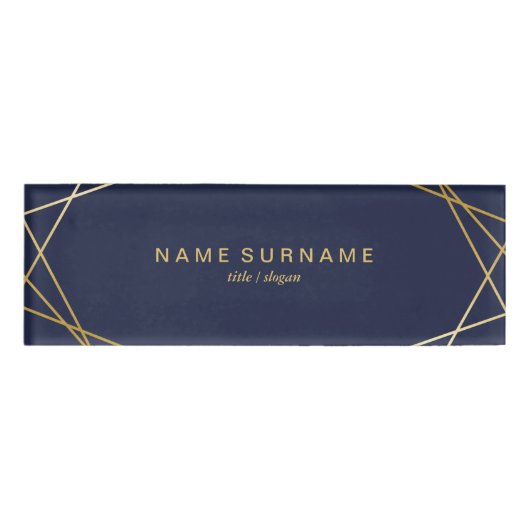 モダンな最小主義の金ゴールドの幾何学的な真夜中の青 名札 (正面)