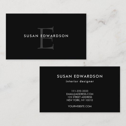 モダンな最小主義の黒い灰色の専門のモノグラム 名刺 (正面/裏面)