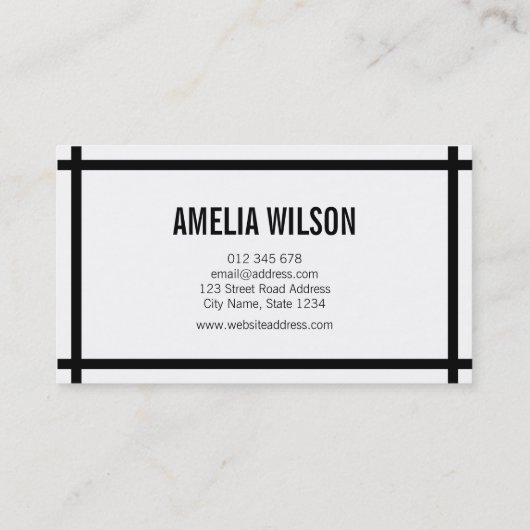 モダンな最小主義の黒くはっきりしたなボーダーおよび白 名刺 (裏面)