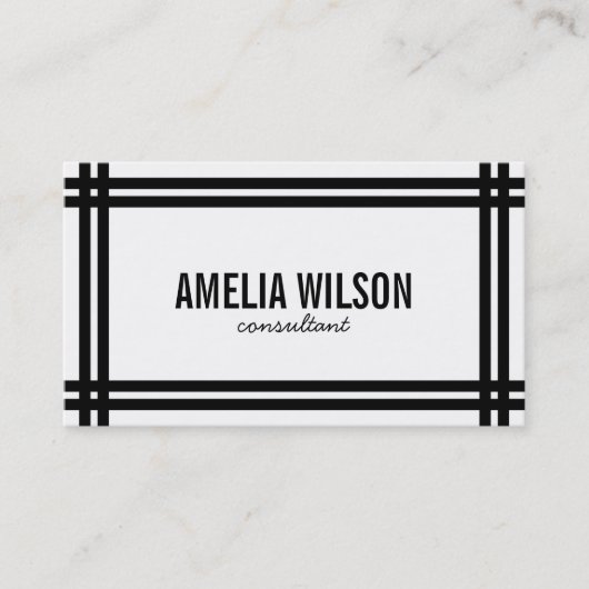 モダンな最小主義の黒くはっきりしたなボーダーおよび白 名刺 (正面)