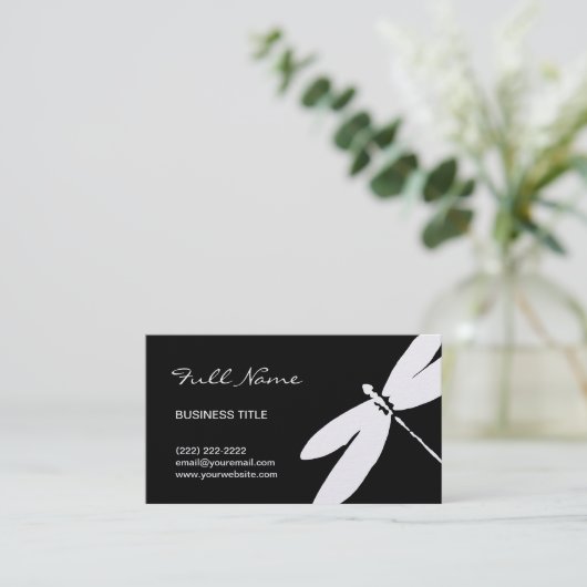 モダンな最小主義の黒く及び白くエレガントなトンボ 名刺 (スタンド正面)