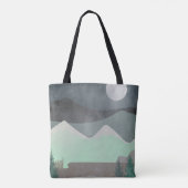 モダンな月と山々 抽象的な風景アート トートバッグ (裏面)