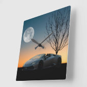 モダンな月夜の壁時計 | 高級車 スクエア壁時計 (傾斜)