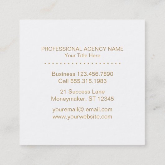 モダンな月桂樹のリースの金ゴールドのプロフェッショナル スクエア名刺 (裏面)