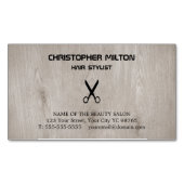 モダンな木の黒は美容師を切ります マグネット名刺 (正面)