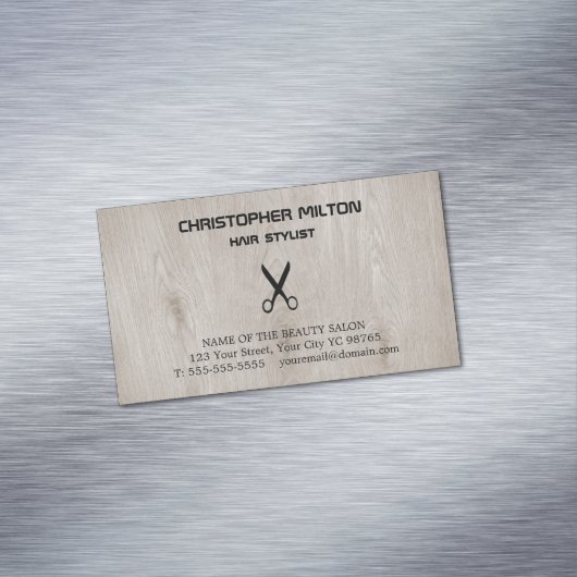 モダンな木の黒は美容師を切ります マグネット名刺 (インサイチュ)