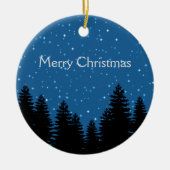 モダンな木は星の空のメリークリスマスのシルエットを描きます セラミックオーナメント (正面)