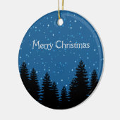 モダンな木は星の空のメリークリスマスのシルエットを描きます セラミックオーナメント (左)