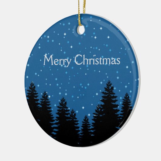 モダンな木は星の空のメリークリスマスのシルエットを描きます セラミックオーナメント (左)