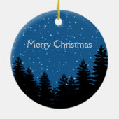モダンな木は星の空のメリークリスマスのシルエットを描きます セラミックオーナメント (裏面)