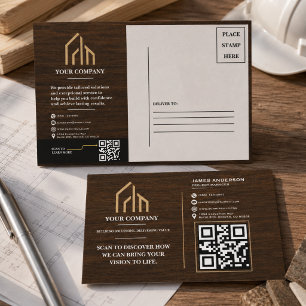 モダンな木目QRコードの建築関連デザイン シーズンポストカード