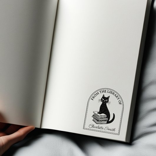 モダンな本好きな猫のカスタムブックプレート ラバースタンプ