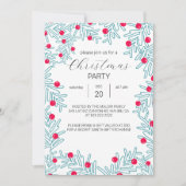 モダンな松の枝と赤い実のクリスマスパターン 招待状 (正面)
