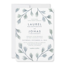 モダンな松の緑と白の結婚式招待状