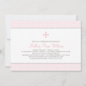 モダンな柄のピンクの十字架 ベビーガール 洗礼 招待状 (正面)