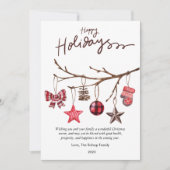 モダンな格子縞の冬の素朴な松の木のフラット シーズンカード (正面)