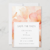 モダンな桃の花のウェディング セーブ・ザ・デート 招待状 (正面)