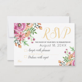 モダンな桃の花の結婚式RSVP 出欠カード