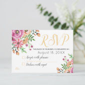 モダンな桃の花の結婚式RSVP 出欠カード (スタンド正面)