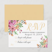 モダンな桃の花の結婚式RSVP 出欠カード (正面/裏面)