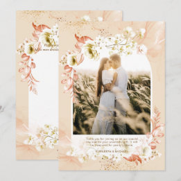 モダンな桃色の珊瑚の花の写真ありがとうカード サンキューカード