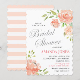 モダンな桃色の芍薬 フラワーブライダルシャワー エレガント 招待状