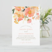 モダンな桃色オレンジの花の水彩ウェディング 招待状 (スタンド正面)