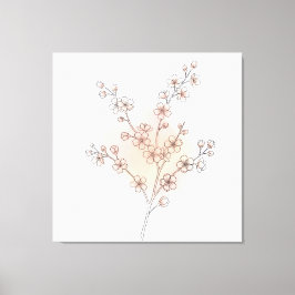 モダンな桜の花のラインアート ピンクの水彩画 キャンバスプリント