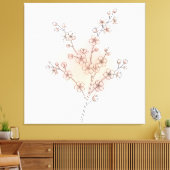 モダンな桜の花のラインアート ピンクの水彩画 キャンバスプリント (インサイチュ (リビング))