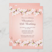モダンな桜の花の花の誕生会 招待状 (正面/裏面)